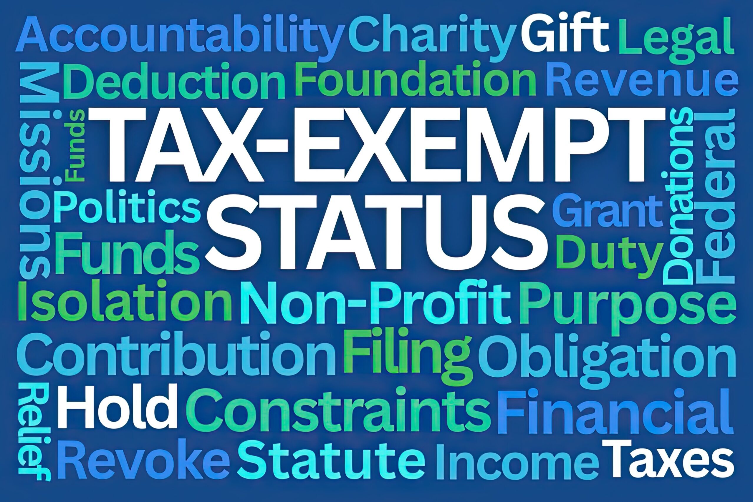 Tax Exempt Status Word Cloud on Blue Background